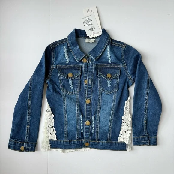 ML Kids Blue Denim Lace Trim Jacket Girls Size 5 NWT - Picture 3 of 6